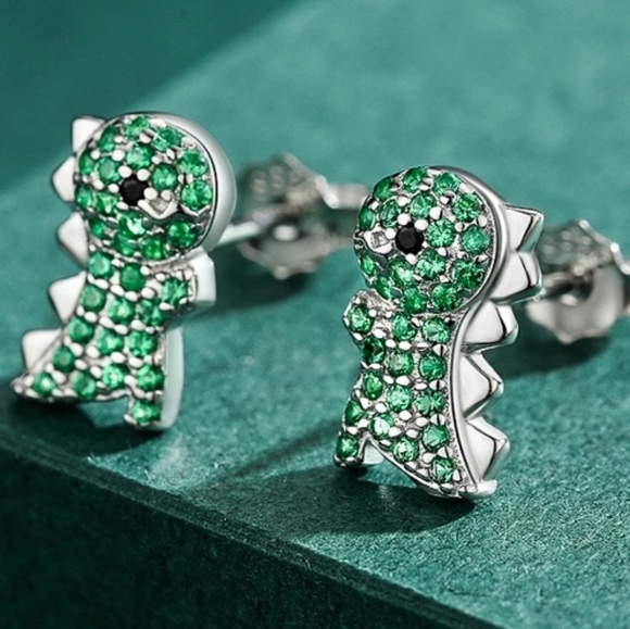 🦖 Dinosaur r Sterling Silver Cubic Zirconia Pave Stud Stacking - Picture 3 of 10
